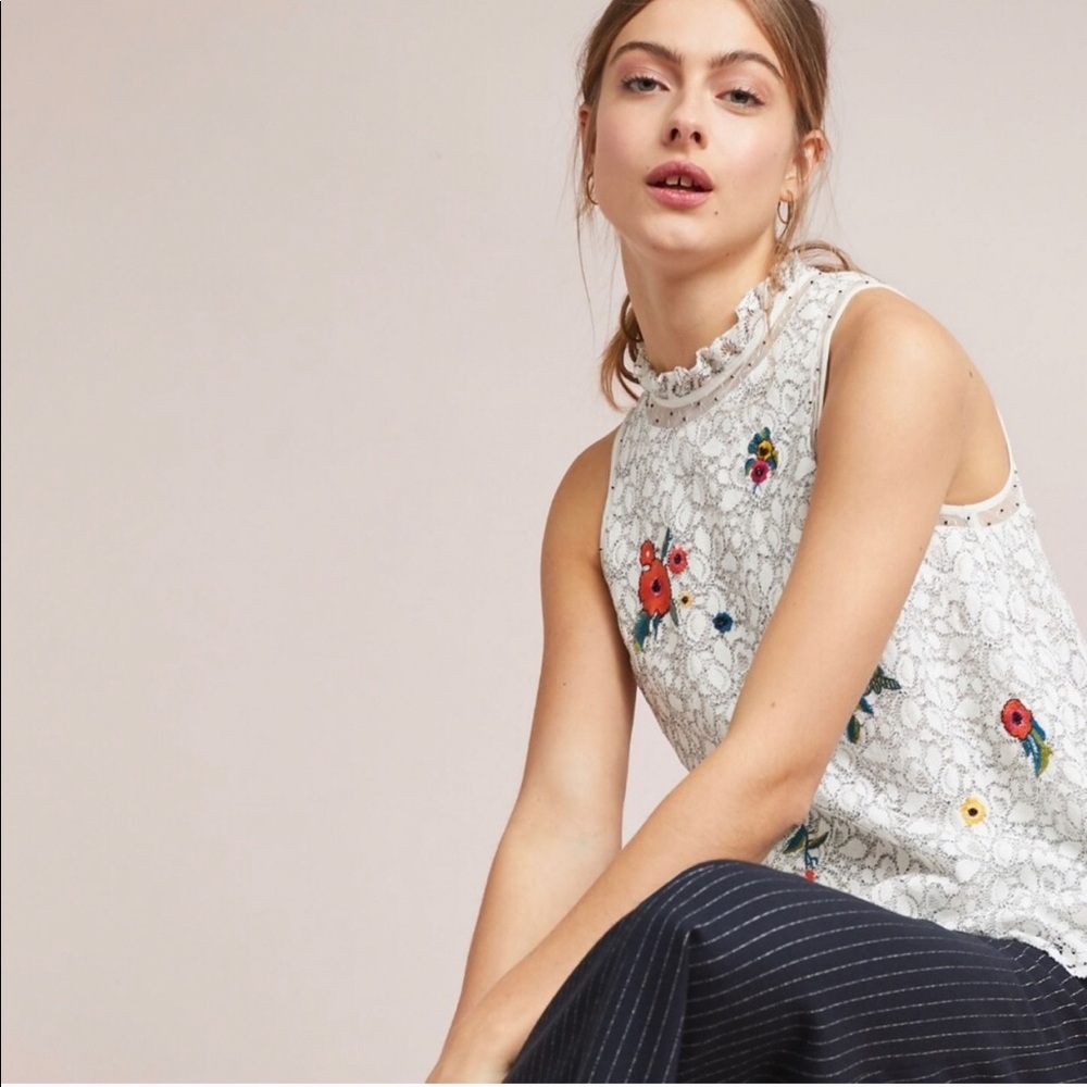 ANTHROPOLOGIE MAEVE Macie Lace White Top